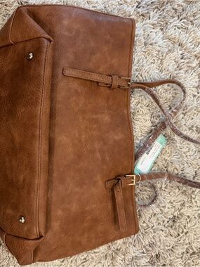 Classic Tan Faux Leather Tote with Double Straps